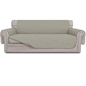 Easy-Going Reversible Couch Cover for 3 Cushion Couch Sofa Cover for Dogs Water Resistant Furniture Protector Cover with Foam Sticks Elastic Straps for Pet Cat (Sofa, Beige/Beige)