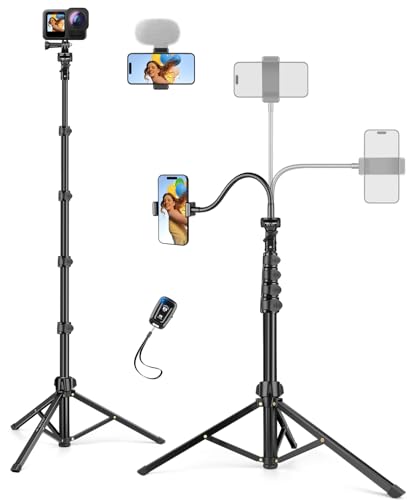 JOILCAN 200cm Trepied Smartphone, Flexibles Trépied Téléphone avec Col de Cygne 25cm & Télécommande, Perche a Selfie Trépied pour iPhone 17/16/Pro Max, Trepied...