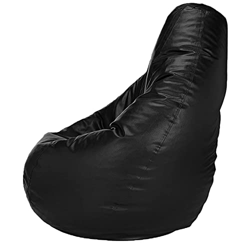 Image of Casa Copenhagen Premium Leather Bean Bag Chair, Filled with Beans | Capacity: Upto 7 Ft Height, 200 KG Weight | 4XL | Black