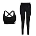 POWER FLOWER Tute da Ginnastica in 2 Pezzi per Donna Set da Fitness Set Abbigliamento per Allenamento da Donna Leggings Sportivi da Donna Reggiseni Sportivi per Donna (S-M, 9804-Black)