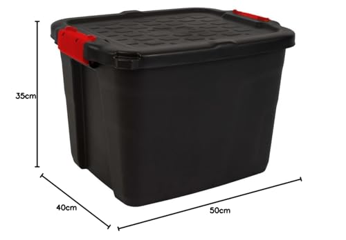 Strata Grande boîte de rangement robuste avec couvercle, 42 L, boîte de rangement verrouillable, pour intérieur et extérieur, boîte de rangement avec fermeture à clip, boîte de rangement noire avec – vue 7
