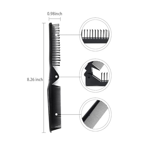 Image of GITGRNTH 4-Piece Black Hair Brush and Comb Set - Detangling Paddle Brush, Round Brush, Fine & Wide Tooth Combs - Styling Kit for All Hair Types, Women, Men & Kids (Foldable Comb 2)