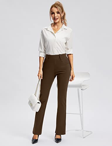 Rammus 28"/30"/32"/34" Womens Yoga Dress Pants With Pockets Stretch Work Pants For Women Bootcut Leg Slacks For Office Business Casual Coffee #TOP4