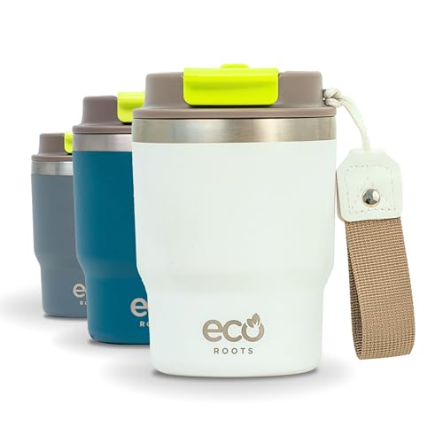ECOROOTS Evergreen - Bicchiere Termico 360 ml – Thermos Caffè con Coperchio Antigoccia Senza BPA – Tazza Termica per Viaggi, Ufficio, Sport e Outdoor – Travel Mug Elegante e Leggero (BIANCO AVORIO)