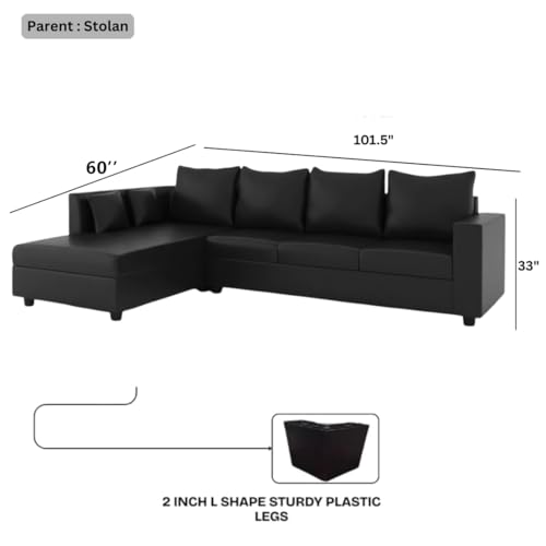 Image of FURNY Harloy 5 Seater LHS L Shape Leatherette Sofa Set (Black) in Premium Finish | Durable Comfort | Ideal for Living Room