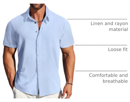 Image of MAPICK Mens Linen Shirts Short Sleeve Button Down Shirt Casual Untucked Fit