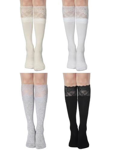 Image of Fourluoo 4 Pairs Women's Knee High Socks