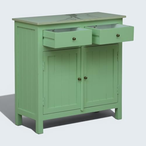 Image of Solid Wood Madrid Sideboard Cabinet (S) | Sideboard with Sintered Stone Top | Finish- Acrylic Sage Green