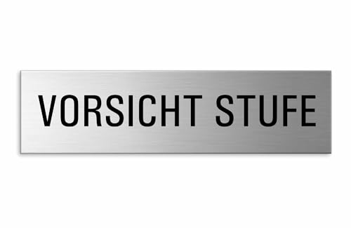 Türschild Vorsicht Stufe Schild Aluminium Edelstahl-Optik 150 x 40 mm selbstklebend