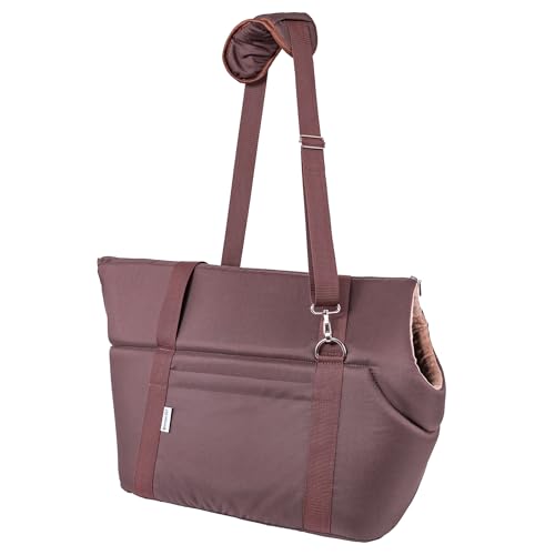 BOUTIQUE ZOO Hundetragetasche XL bis 15 kg – große Transporttasche für mittelgroße Hunde & Katzen – weich, faltbar & waschbar – 52×35×39 cm – Braun Beige/Minky