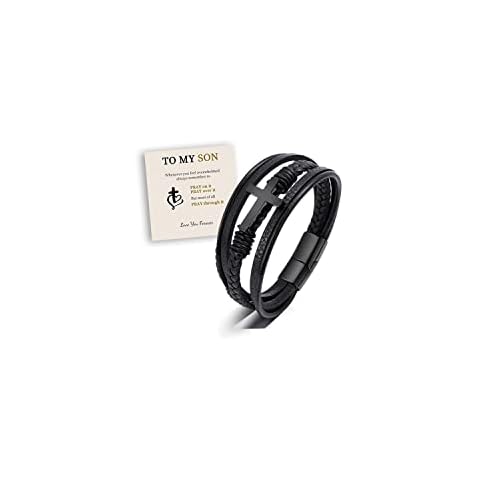 Ucilon to My Son Bracelet from Mom/Dad,Cross Braided Leather Bracelet Sons Svana Bracelet Gift for Son Multilayer Wrap Wristband Bracelet for Men Cover