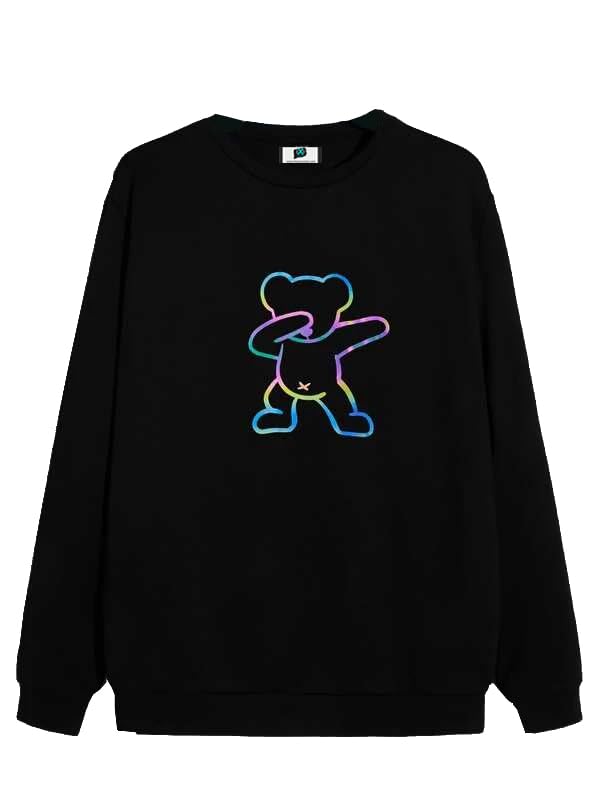 Sxv Reflective Bear Printed Cool Aesthetic Drop Shoulder Oversized - Main Image