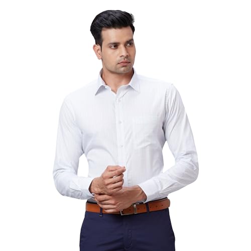 Image of Raymond Men's Pure Cotton Structure Pattern Slim Fit Semi Cutaway Collar Full Sleeve Formal Shirt