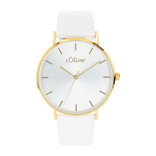 s.Oliver Armbanduhr Damen Quarzuhr Analog, mit Leder Armband, Gelb, 3 bar Wasserdicht, Kommt in Uhren Geschenk Box, 2033487