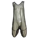 Haian Aangepaste PVC ABDL Unisex Snap Through Kruis Romper Luiervriendelijk, Transparant Zwart, Custom Size