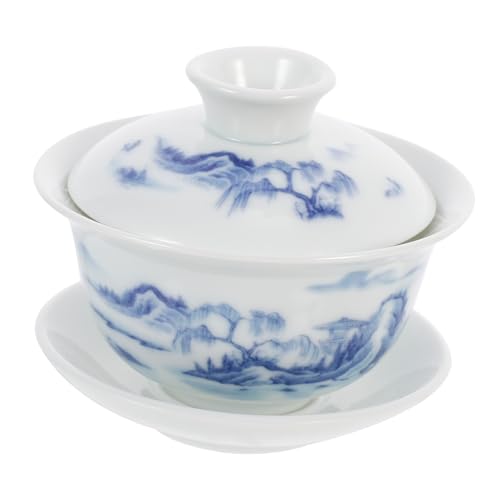BAZEITFLOW Tazze da tè in Ceramica Kung Fu Stile Cinese con Coperchio e Piattino Tazza Retro per Servizio tè Tradizionale Piccola Superficie Liscia e Portatile