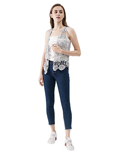 Image of Anna-Kaci Lace Front Open Sleeveless Top Cardigan Crochet Vest Cover up Summer Beachwear