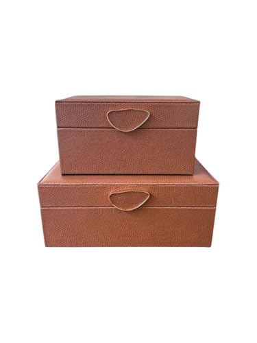 Kit de Caixas Decorativas em Couro Sintético, 17,5cm e 22,5cm, Cor Mocca, 2 Peças