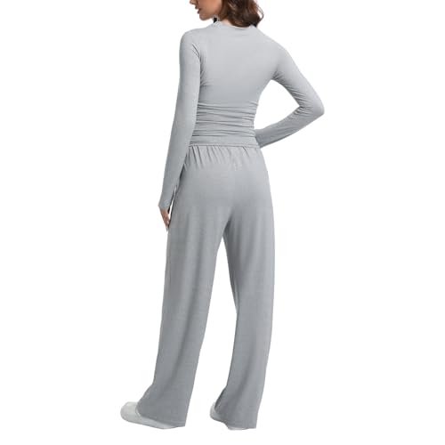 2 Piece Lounge Sets for Women Fall Outfits Long Sleeve Wide Leg Tracksuits Womens Two Pcs Casual Matching Loungewear Set3