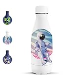 Motswedi Botella Agua Acero Inoxidable, 350 ml Libre de BPA, Cantimplora, 18/8 Acero Inoxidable, Botella, Vacío de Doble Pared, Cantimplora Termica para Escuela, Yoga - astronauta blanco