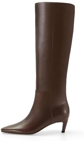 Knee High Boots for Women Low Kitten Heeled Tall Boot Square Toe Sexy Pull on Winter Fashion Long Boots