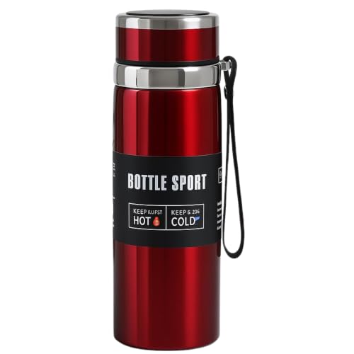 Image of Stainless Steel Vacuum Insulated Water Bottle | Double Wall Flask for Hot & Cold Beverages | Leakproof Travel Bottle for Office, Gym, School & Outdoor | Silver | (Red, 800 Ml)