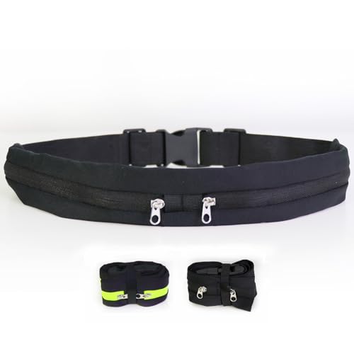 ランニング ポーチ 【日本代表ランナー監修】 ウエスト バッグ 揺れない 軽量 大容量 伸縮 スマホ ボディバッグ ユニセックス ジョギング ウォーキング (ダブルポケット＋全黒)