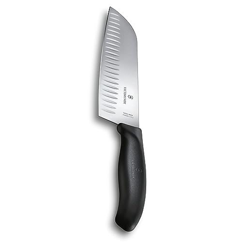 Victorinox Swiss Classic Santoku Knife - Sharp Kitchen Knife with Fluted Edge - Ergonomic Chopping Tool for Kitchen Essentials - Granton Edge, 7'