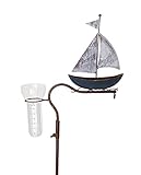 maritimer Regenmesser Segelboot Wetterstation Niederschlagsmesser aus Metall und Glas Gartenstecker