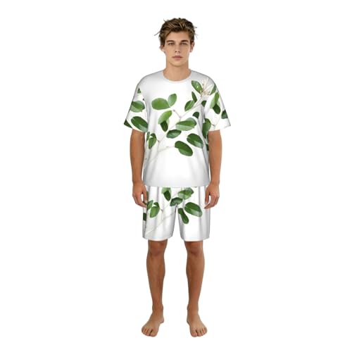 Pyjama homme imprimé brindilles blanches en coton fluide pour nuit