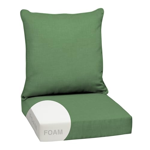 Image of Arden Outdoor Foam Deep Seat Cushions Set, 24x24, Premium High-Density Foam, Never Flattens, Weather-Proof for Patio Chair Sofa Couch, Bright Moss Green Leala