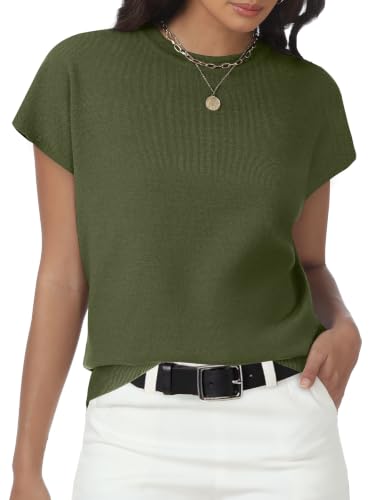 Image of Womens Tops Summer Sweaters Short Sleeve Shirts Dressy Casual Basic Casual Cap Sleeve Tops Beach Vacation Clothes