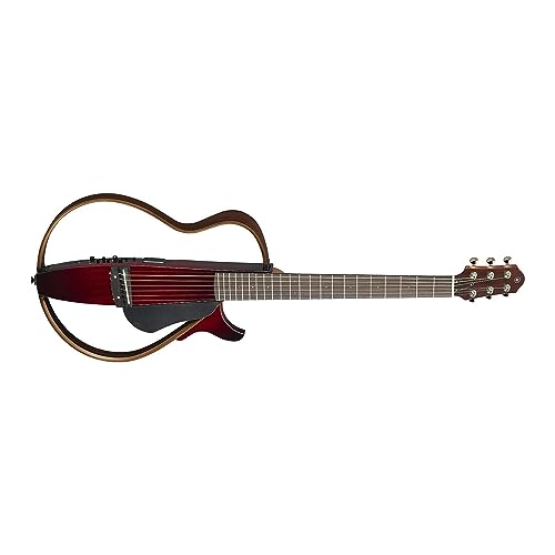 Image of Yamaha SLG200S CRB Steel String Silent Guitar with Hard Gig Bag, Crimson Red Burst | Srt Powered Pickup, Detachable Frame for Travel, Mahogany Body and Neck, Onboard Effects and Tuner, Gig Bag Included
