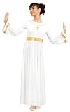 Sanmsoner Women White Praise Dance Dress Loose Fit Full Length Liturgical Long Sleeve Dance Dress(238105-07-S)