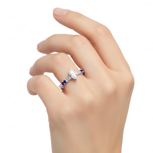 Image of 925 Sterling Silver Marquise Cut Simulated Diamond Vintage Classic Engagement Ring Wedding Band Matching Jewelry for Women, Promise Ring Set US Size 4-12