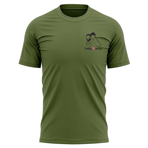 Purple Print House Personalised Embroidered Father's Day T Shirt Custom Names & Embroidery from Photo Gift for Dad Father, XL, Military Green