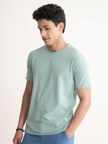 Image of DAMENSCH Men's Slim Fit Cotton-Elastane Blend Half Sleeve Casual T-Shirt | Round Neck T-Shirt