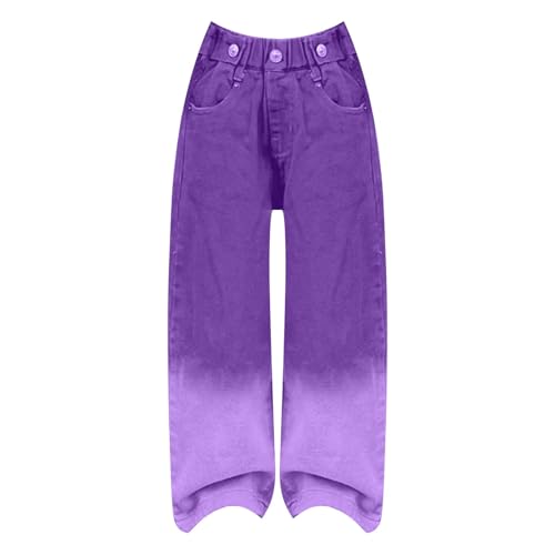 Girls' Baggy Jeans High Rise Elastic Waist Wide Leg Washed Denim Pants Trousers Vintage Streetwear with Pockets (Purple, 15-16 Years)2