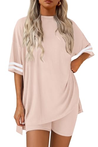 Image of Ekouaer Womens Pajamas Casual 2 Piece Short Sleeve Biker Shorts Lounge Set