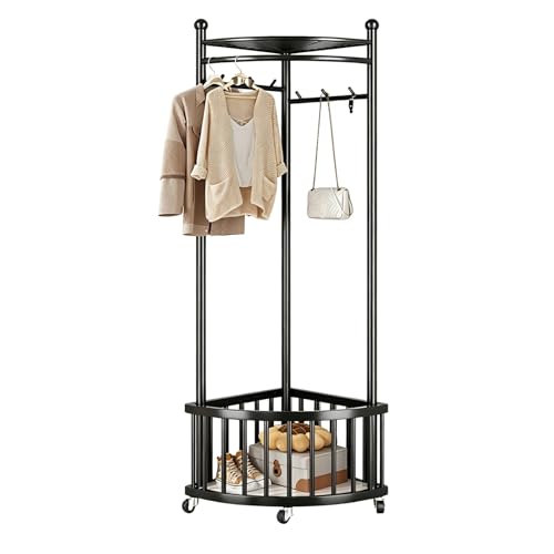 ZENSTYW Rangement Vêtements Sur Roulettes Avec Étagère Basse,Porte-Manteau Mobile Métal Avec Crochets Latéraux,Facile À Assembler,Convient Aux Chambres...
