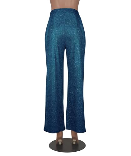 Raboolion Women's Sequin Wide Leg Pants High Waist Sparkly Button Fly Clubwear Vintage Long Trousers4