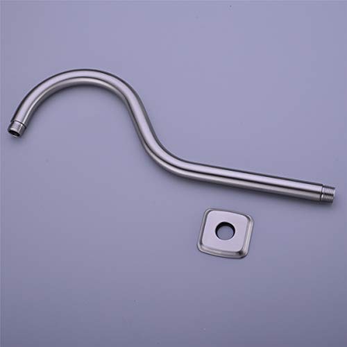 Trustmi 16 Inch Shower Arm With Flange, S-Shape Stainless Steel Overhead Shower Head Replacement Pipe Arm, Brushed Nickel #TOP5