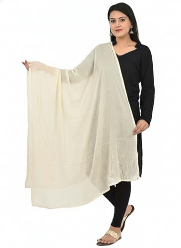 Image of Women's Solid Plain Pure Cotton long Dupatta & Chunnis odhni with pom pom border, 2.25 meter