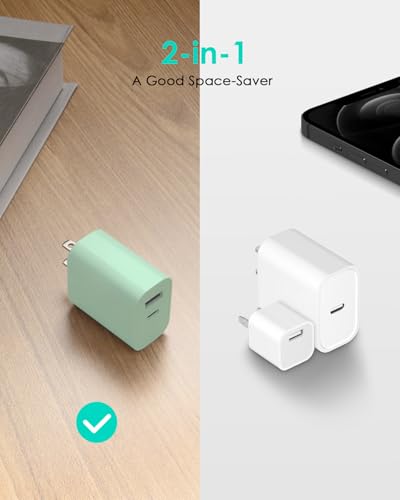 Image of [4 Pack] USB C Charger Block Fast Charging Multiport Adpater [PD 20W USB-C & QC 3.0 USB-A Port] for iPhone 17 /16 /15 /14 /13 /12 /11 /X /8, iPad, Galaxy, Google & More [Green]