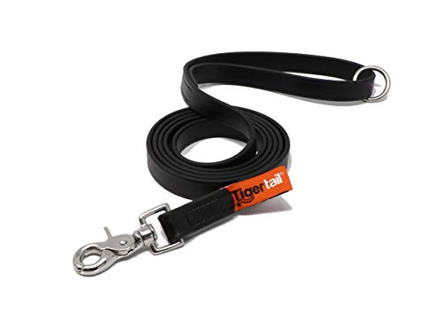 Tiger Tail 6FT Black Leatherish Heavy Duty Dog Training Leash for Large, Medium & Small Dogs - Waterproof and Odor Proof, Alternative-Leather Lead | Black, 6ft