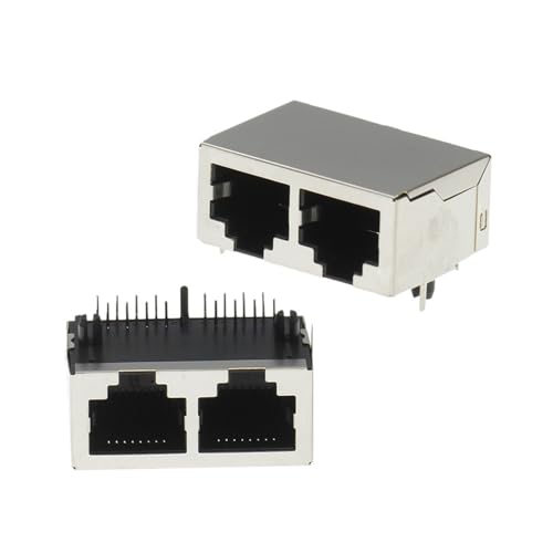 Conector RJ45 hembra 1x2 de ángulo recto con 16 pines y cabezal 8P8C de 21mm