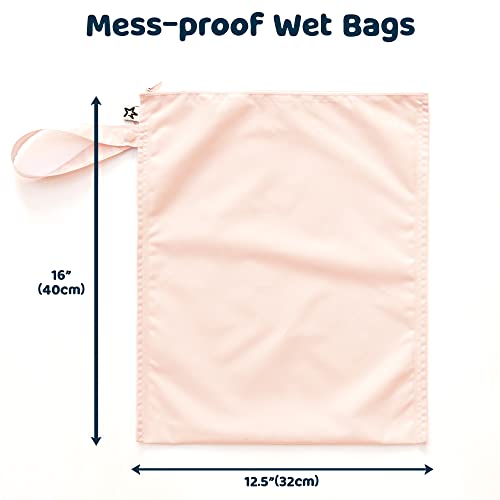 Tiny Twinkle Mess Proof Wet Bags | 2-Pack Reusable Waterproof Wet Bags for Swimsuits | Baby Clothes | Travel & Diaper Bag (Blue Floral)