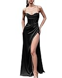 Women's Mermaid Satin Long Prom Dress Cinderella Dupes Divine with Slit Halter Corset Long Evening Formal Dress Corset Party Gowns Black