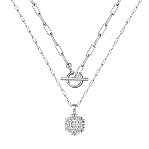Collier initiales plaqué or 14K pendentif hexagonal ras du cou
