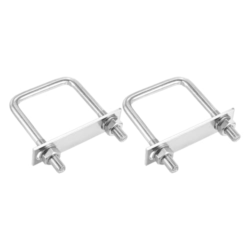 Image of DTGN M10x60x100mm U Bolts Square Kit - 2Set - 304 Stainless Steel U-Bolt Kit with Nuts, Washers, Frame Plate - Good for Pipe, Trailer, Automotive, Leaf Spring Fastener